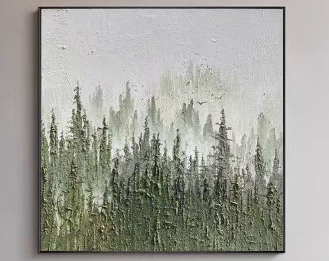 Green Forest Painting On Abstract Nature Wall Art Hand Painted Modern Art For Home Decor Original Square Texture Artwork