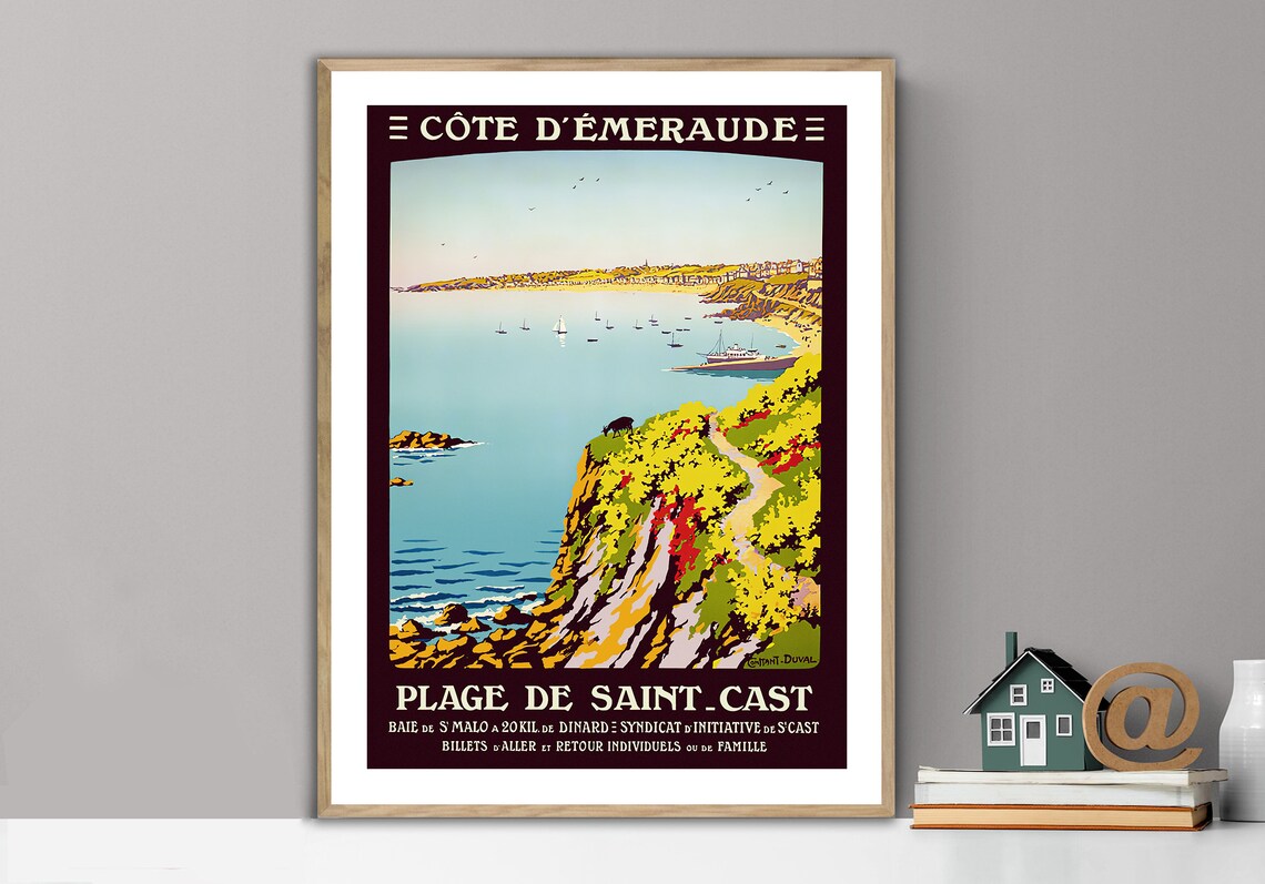 Plage De Saint Cast France Vintage Travel Poster