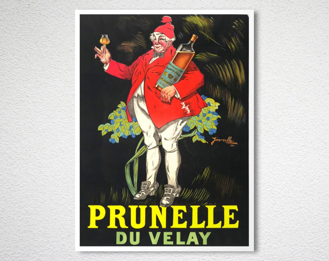 Prunelle du Velay Vintage French Sloe Gin Liqueur Jolly Fellow Poster - Image 2
