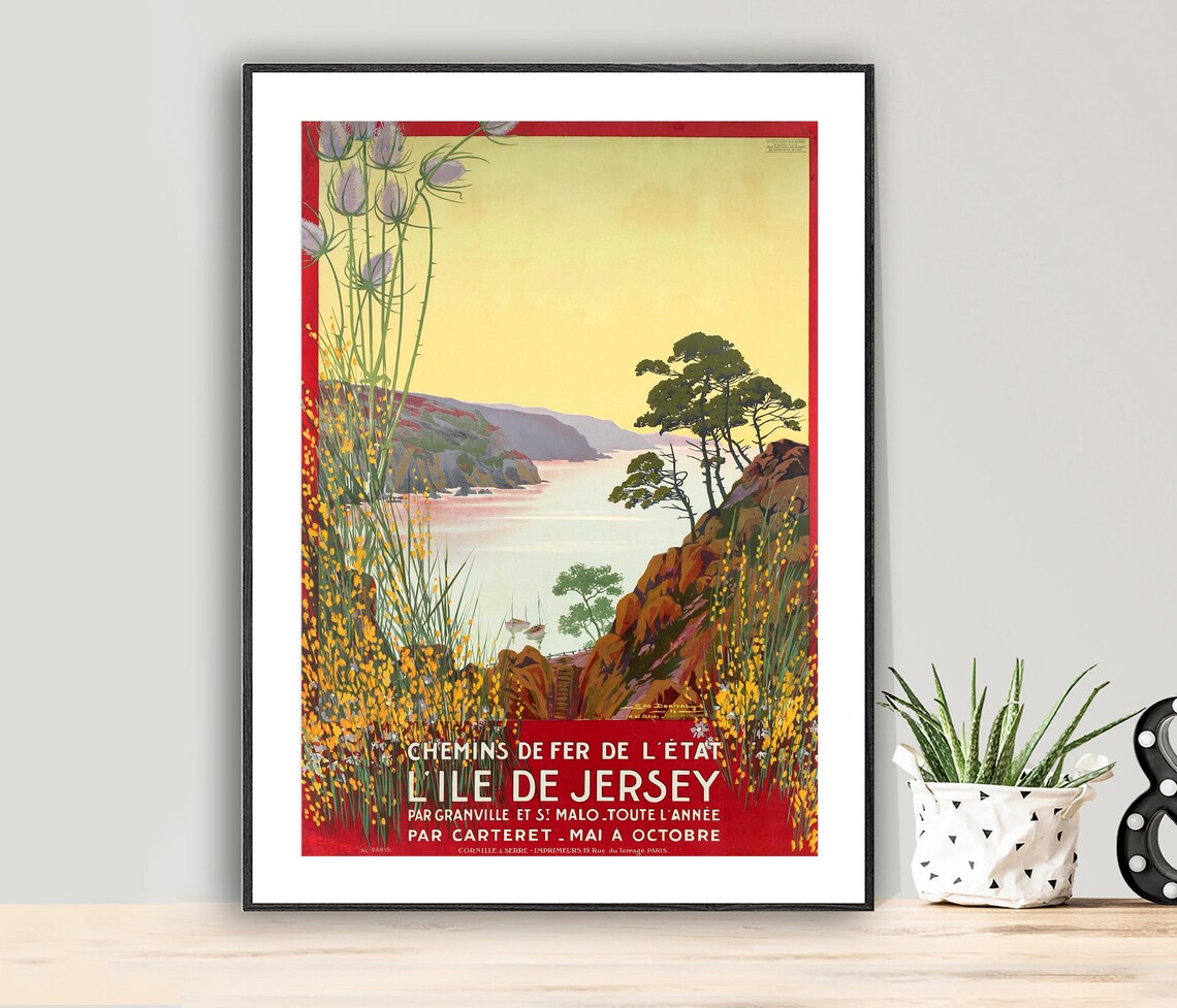 Jersey Isle Coastal Cliffs Vintage French Railway Travel Poster