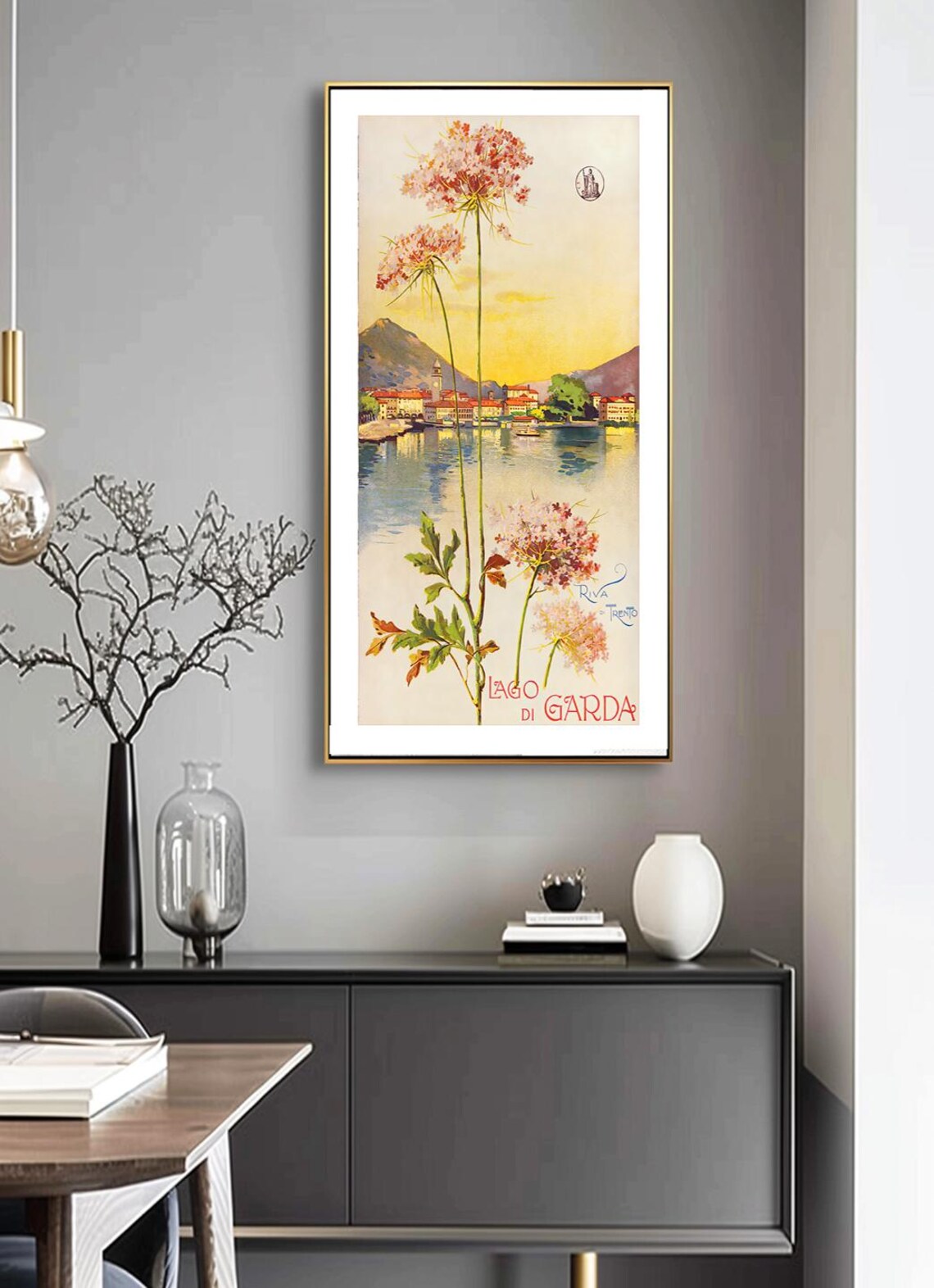 Lago di Garda Sunset Vintage Italian Lake Flowers Travel Poster - Image 2