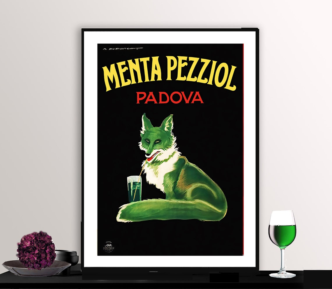 Menta Pezziol Padova Green Fox Mint Vintage Italian Ad Poster