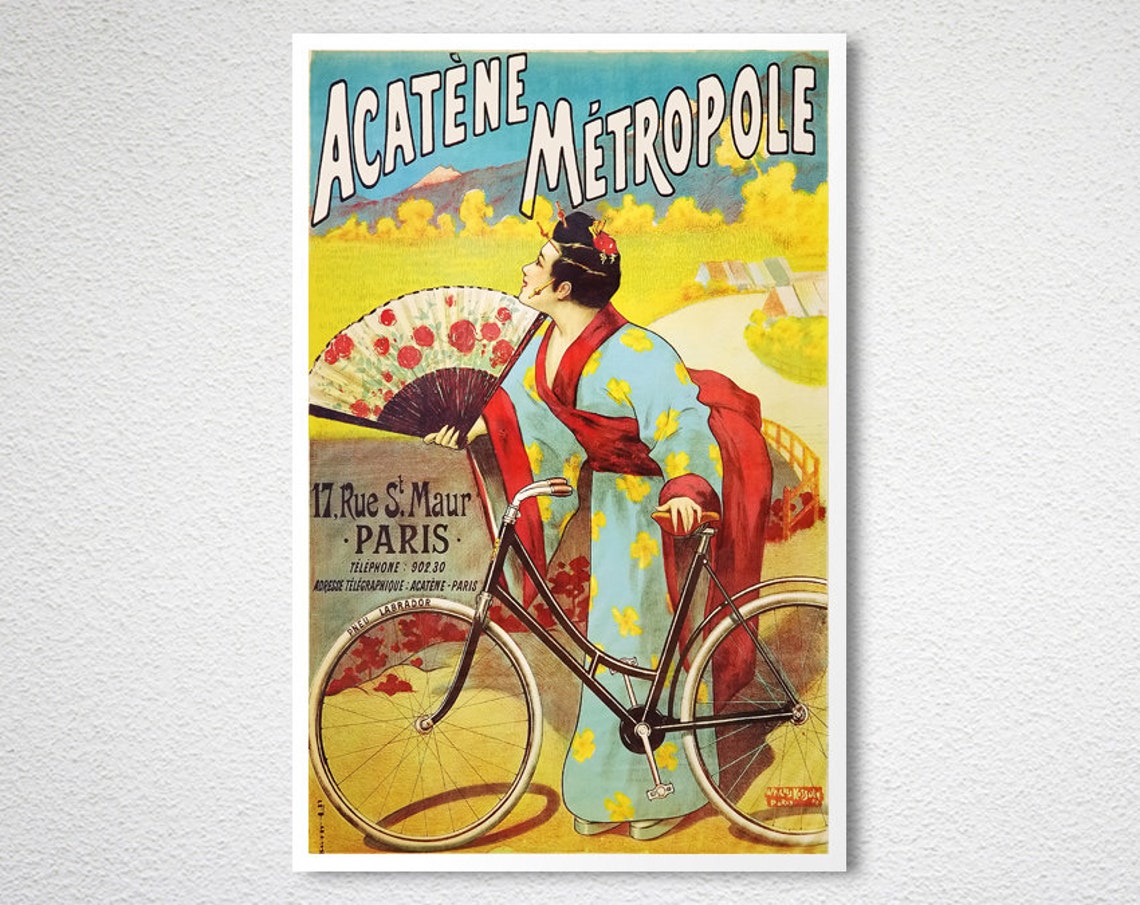 Acatene Metropole Kimono Lady Bicycle Paris Vintage Ad Art Print - Image 2