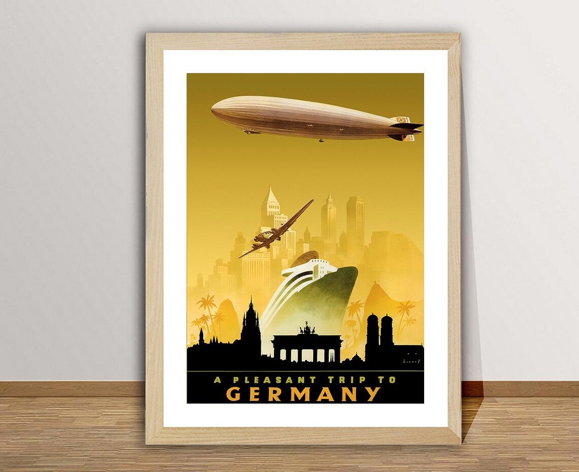 A Pleasant Trip to Germany Vintage Zeppelin Travel Poster Art
