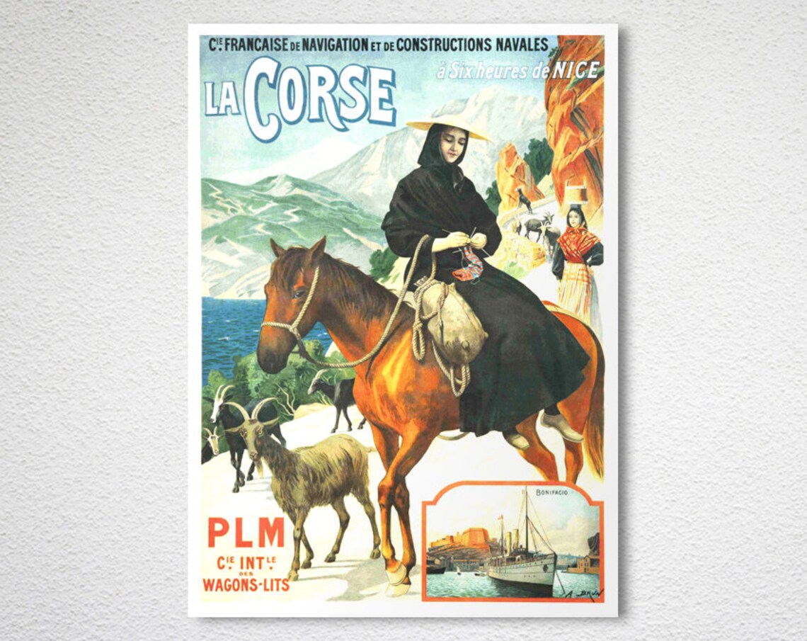 La Corse Six Heures de Nice PLM Vintage Island Travel Poster - Image 2