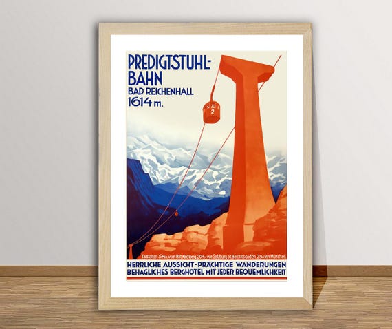 Predigtstuhl Bahn Bad Reichenhall Germany Vintage Travel Poster Nostalgiebahn Poster Gift Idea Wall Decor