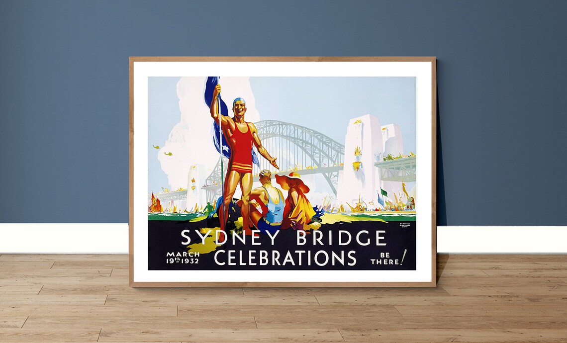 Sydney Bridge Celebrations 1932 Vintage Travel Poster