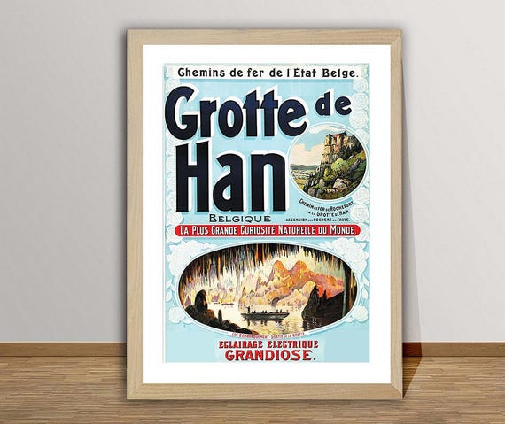 Grotte De Han La Plus Grande Curiosite Naturelle Du Monde Belgique Vintage Travel Poster Gift Idea Wall Decor