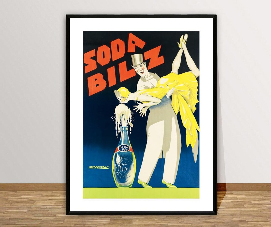 Soda Bilz Vintage Bottle Overflowing Soda Jerk Advertising Poster - Image 2