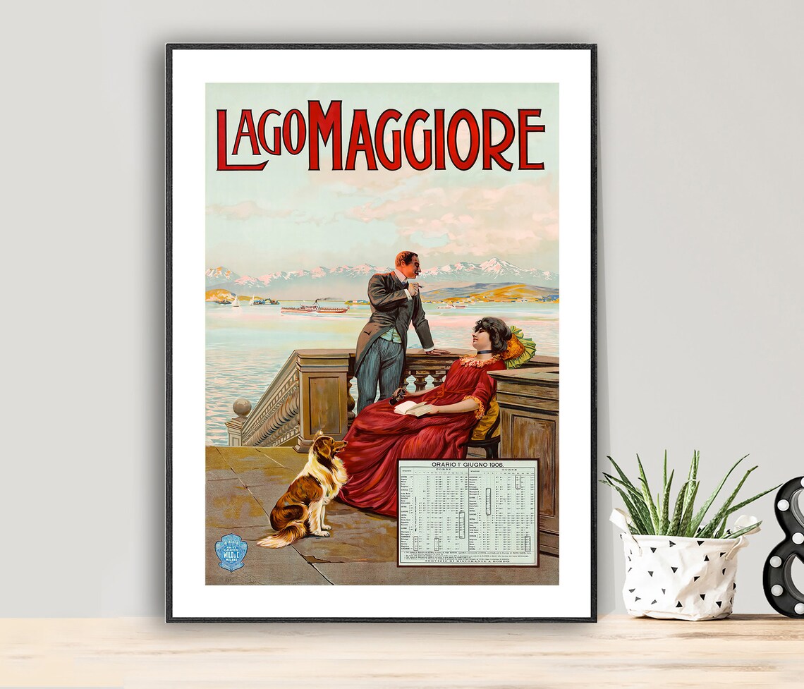 Lago Maggiore Vintage Belle Epoque Terrace Scene Travel Poster