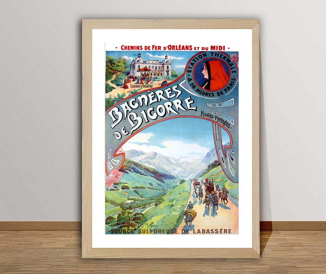 Bagneres De Bigorre Hautes Pyrenees Vintage Thermal Spa Poster