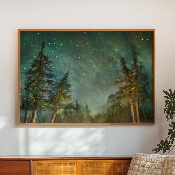 Forest Woods Art Print, Starry Night Sky