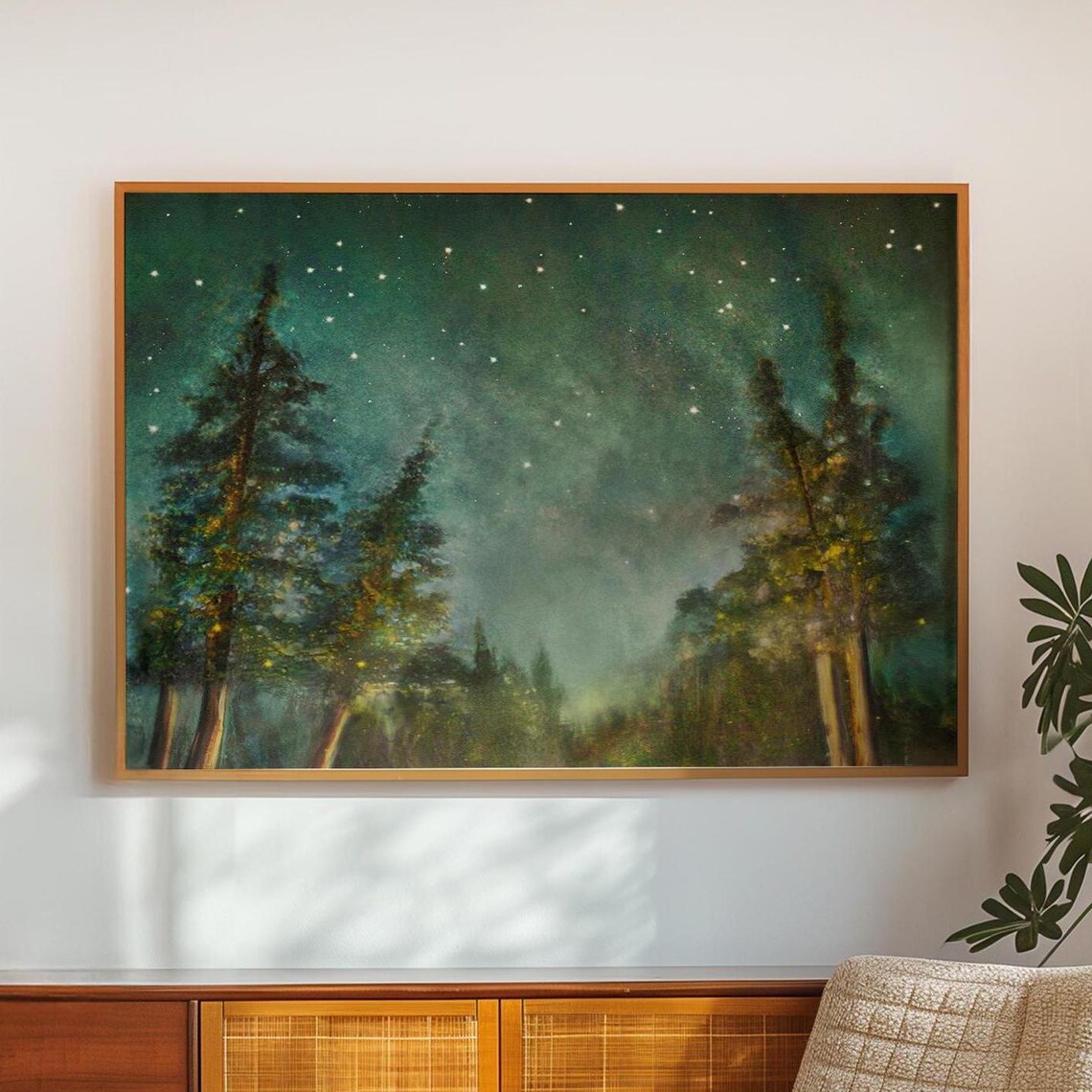 Forest Woods Art Print, Starry Night Sky