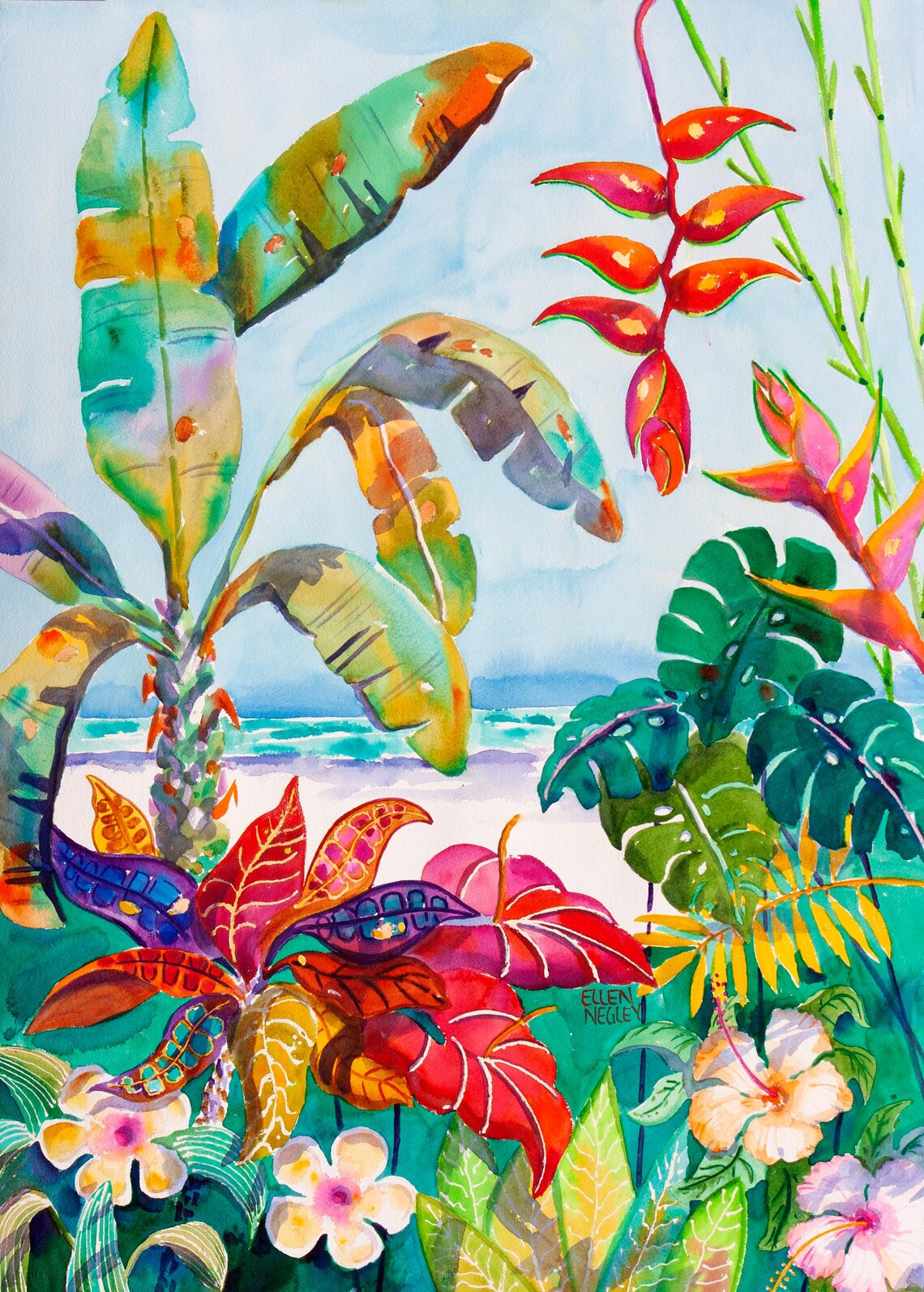 Ellen Negley Tropical Foliage Watercolor Art Print - Image 3