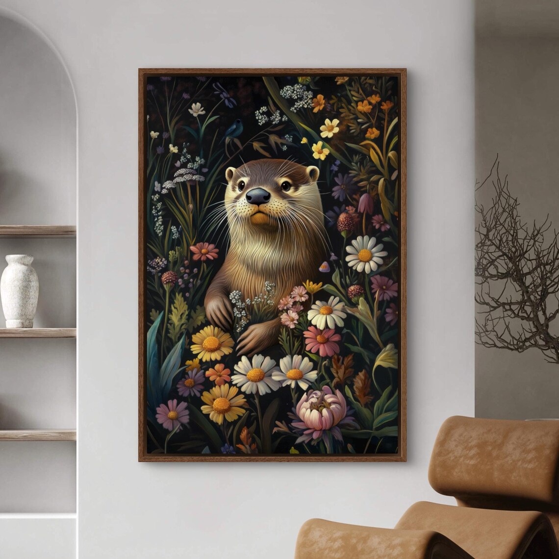 Otter With Flowers, William Morris-Inspired Art Print