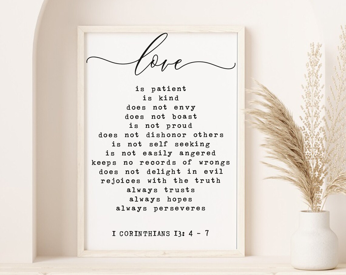 Love Is Patient Bible Verse Sign, 1 Corinthians 13:4-7