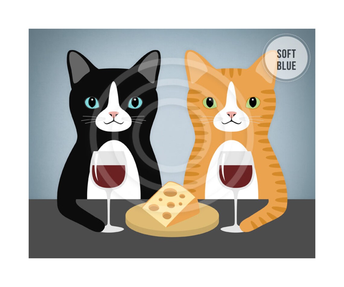 Two Cats Drinking Red Wine With Cheese Funny Cat Wine Decor Wall Art Poster - Image 3