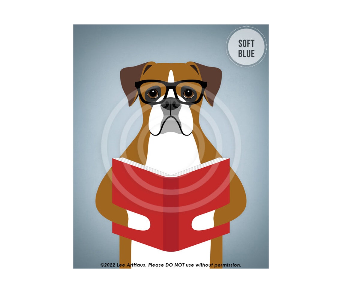 Brown Boxer Dog Wearing Glasses Reading a Red Book Funny Poster - Image 2