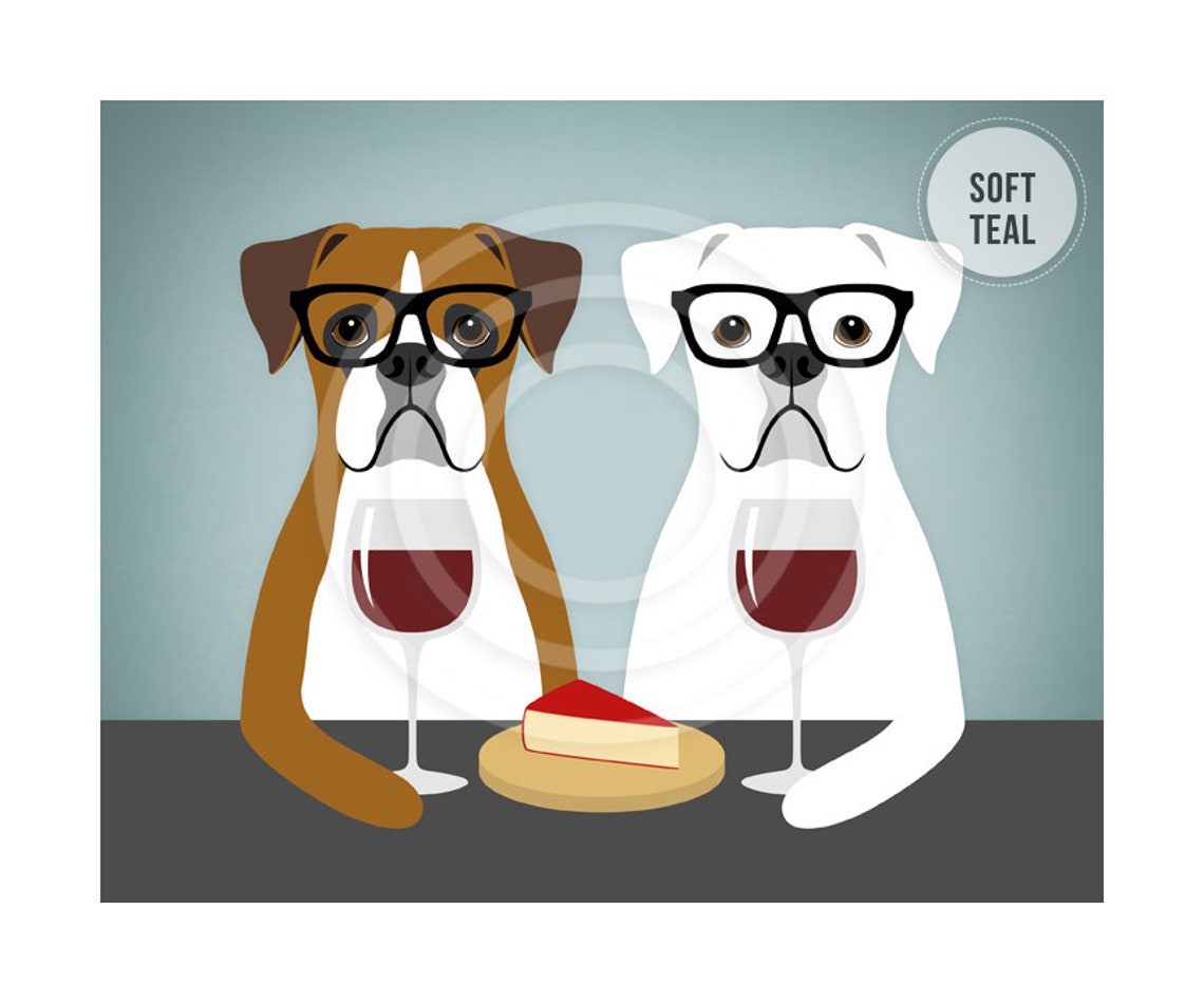 Two Hipster Boxers With Glasses Sharing Wine and Cheese Poster