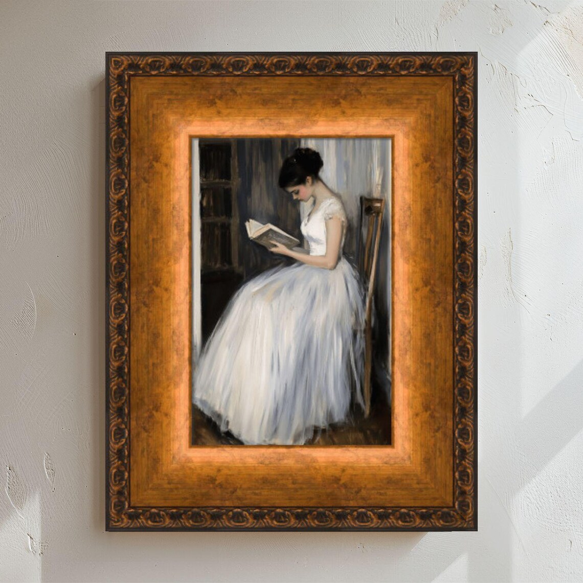 Serene Woman Reading in White Dress Classic Oil Painting Wall Art - Image 5