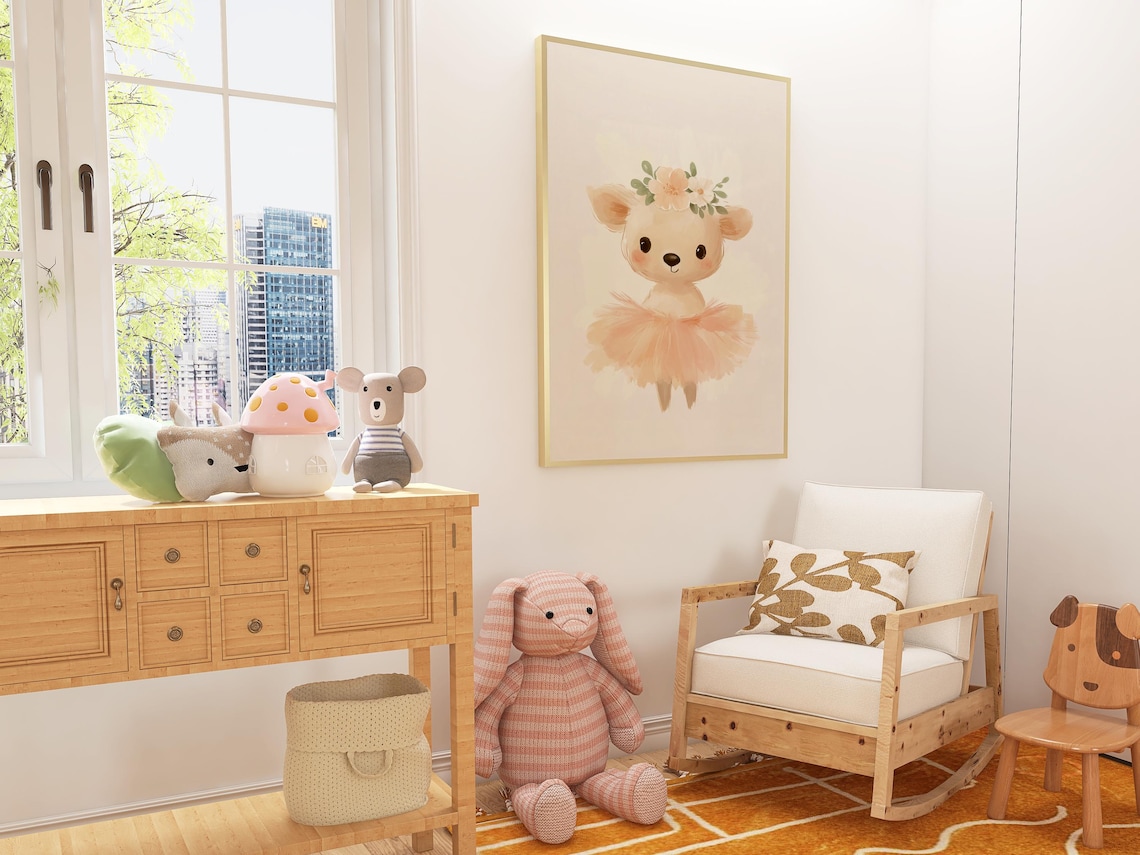 Precious Baby Deer Ballerina in Pink Tutu Nursery Art Poster - Image 5