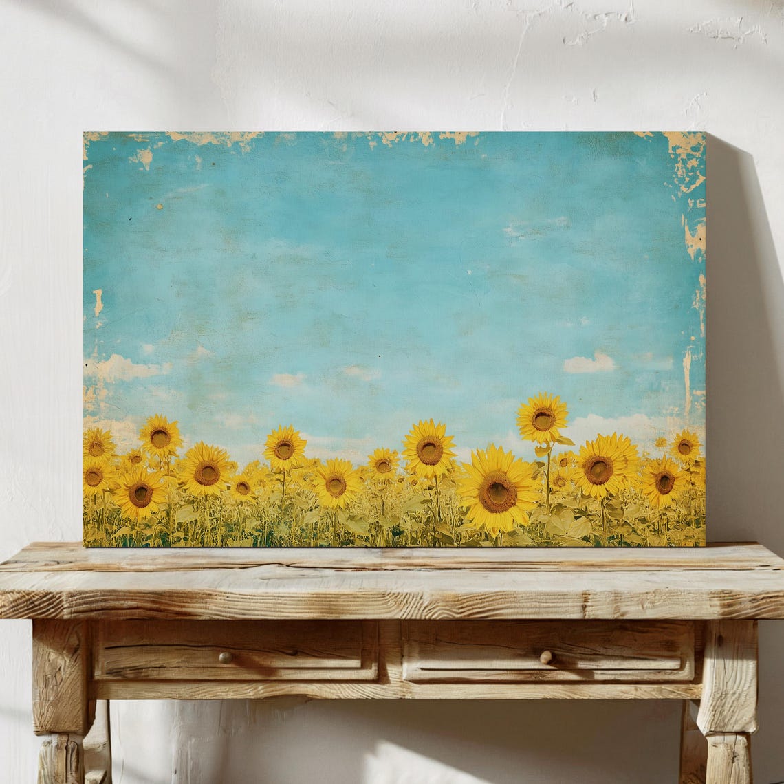 Sunflower Field Under a Turquoise Sky Farmhouse Style Poster