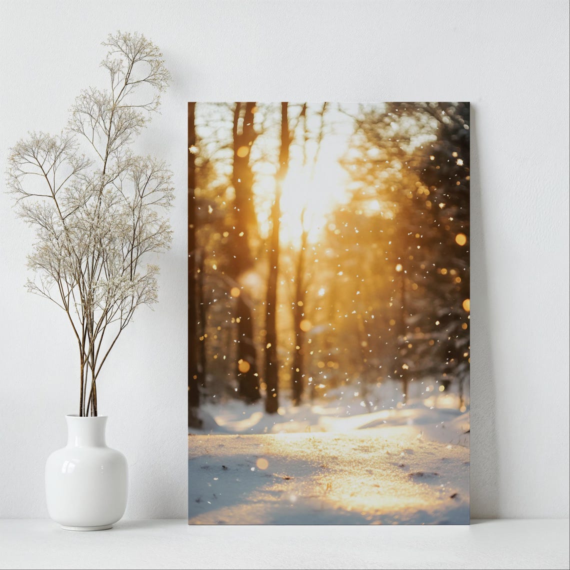 Golden Sunlight Through a Snowy Winter Forest With Bokeh Poster - Image 2