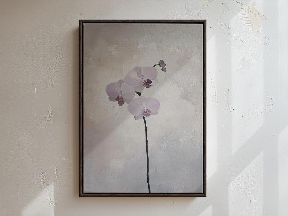 Minimalist Pale Lavender Orchid Blossom on a Single Stem Poster - Image 3