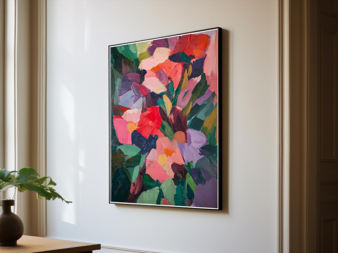 Bold Colorful Abstract Flower Painting in Jewel Tones Poster - Image 4