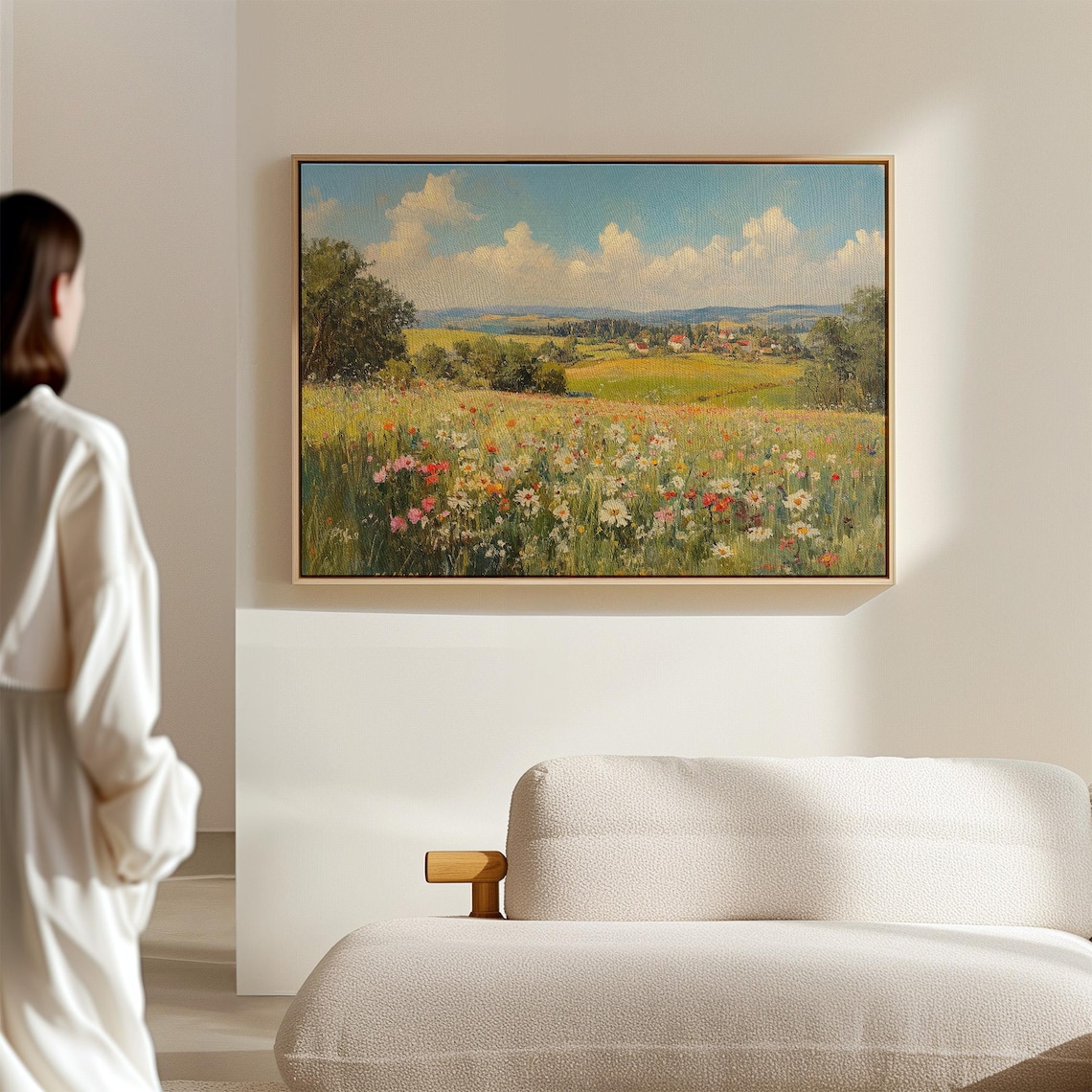 Vintage Wildflower Meadow Overlooking a Distant Village Poster - Image 5