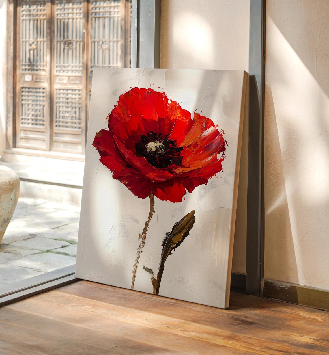 Red Poppy Wall Art Poppy Painting Print Floral Modern Art Modern Botanical Painting Elegant Flowers Wall Decor Red Floral Painting