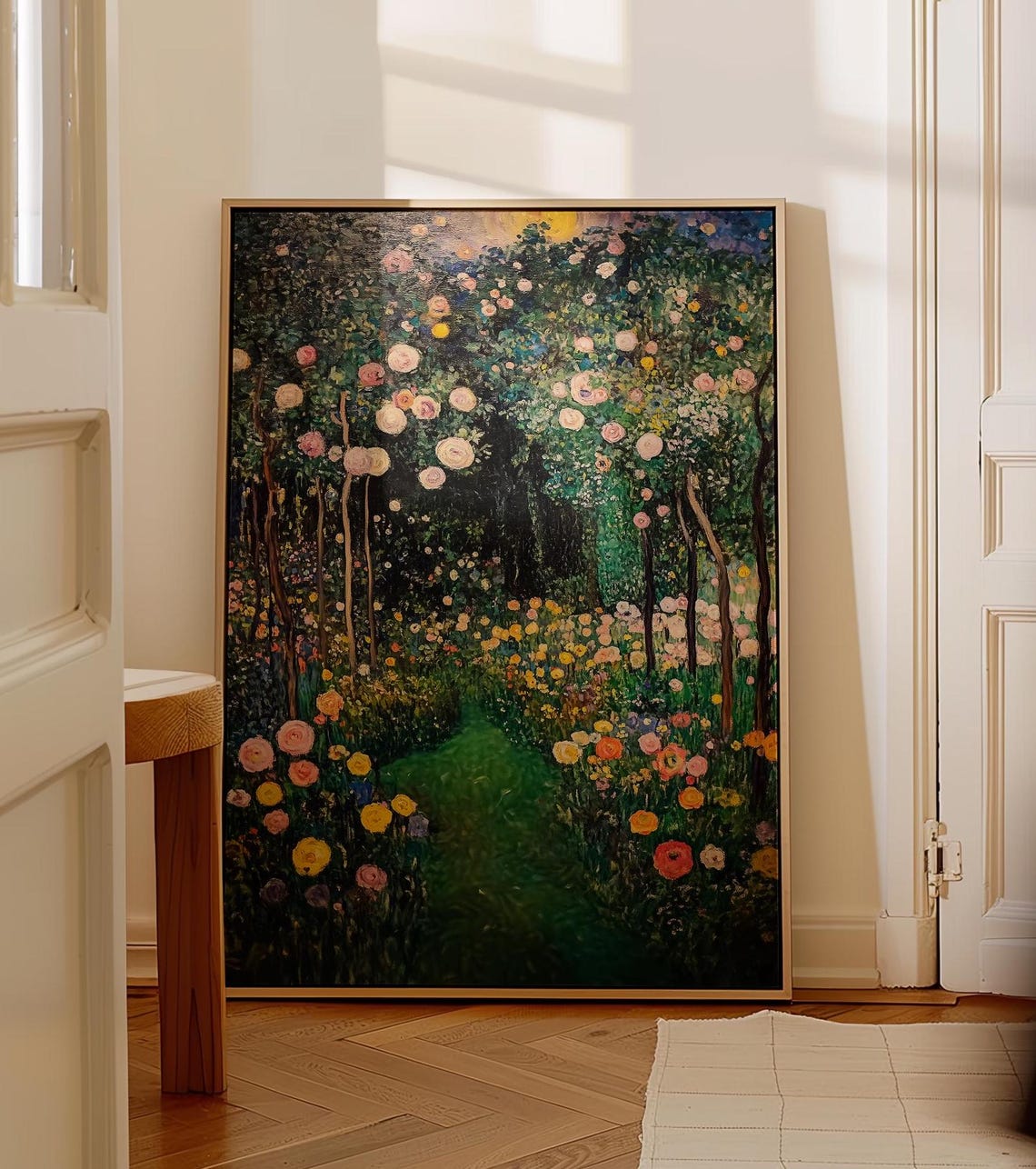 Moonlit Rose Garden Blooming at Night in Impressionist Style Poster - Image 5