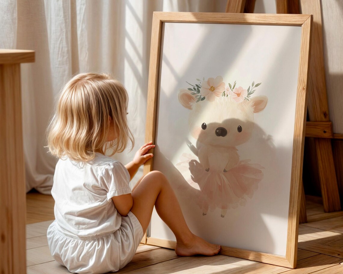 Graceful Sweet Baby Deer Ballerina in Pink Tutu Nursery Art Poster - Image 2