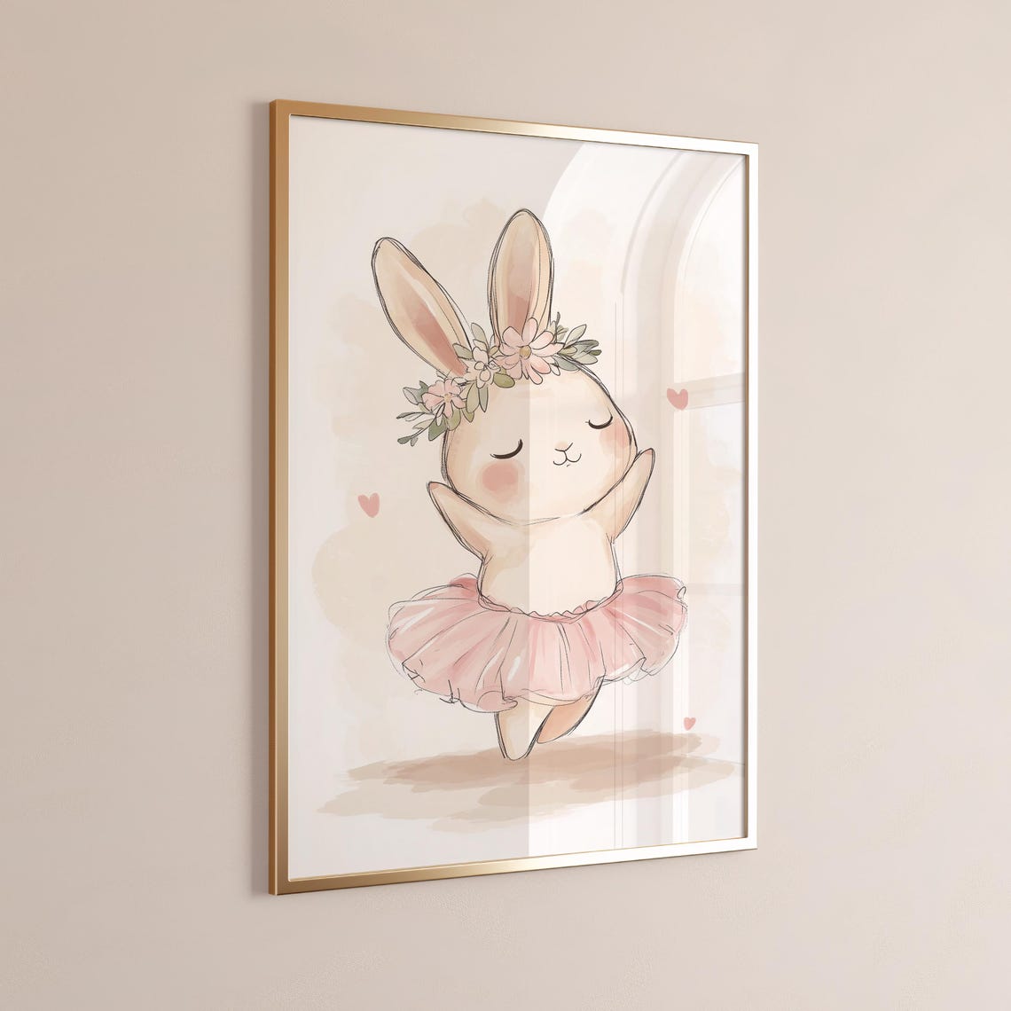 Watercolor Ballerina Bunny Nursery Wall Art Floral Crown Pose - Image 4