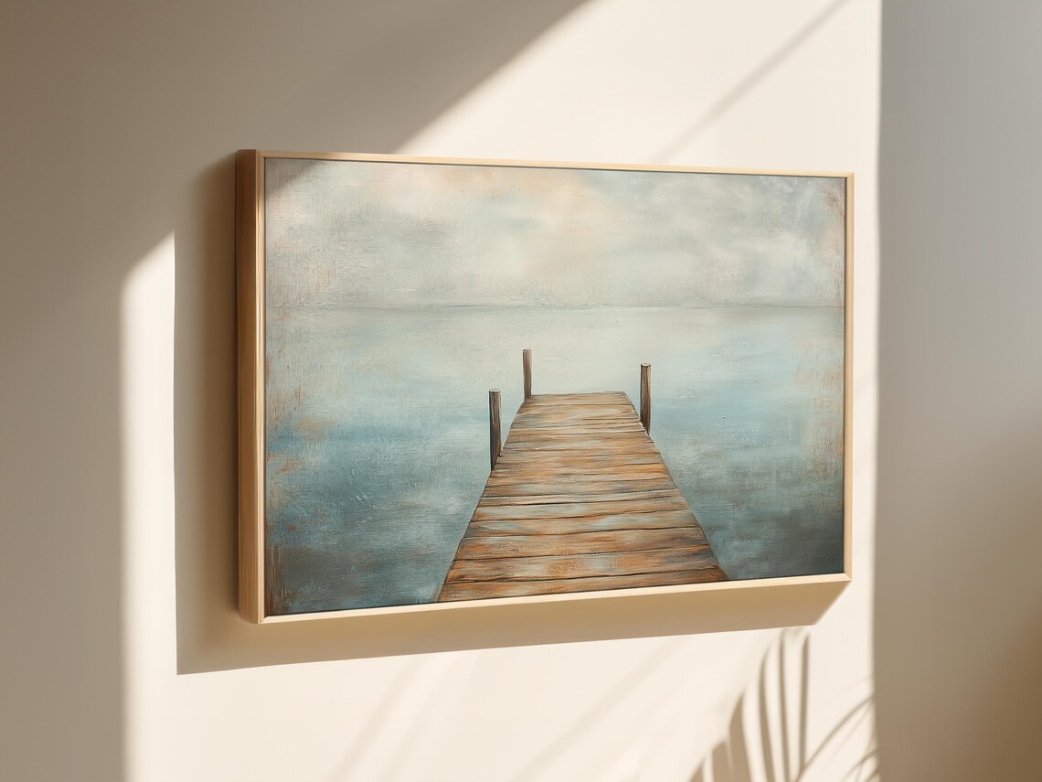 Wooden Dock Seascape Art Print, Serene Landscape - Image 3