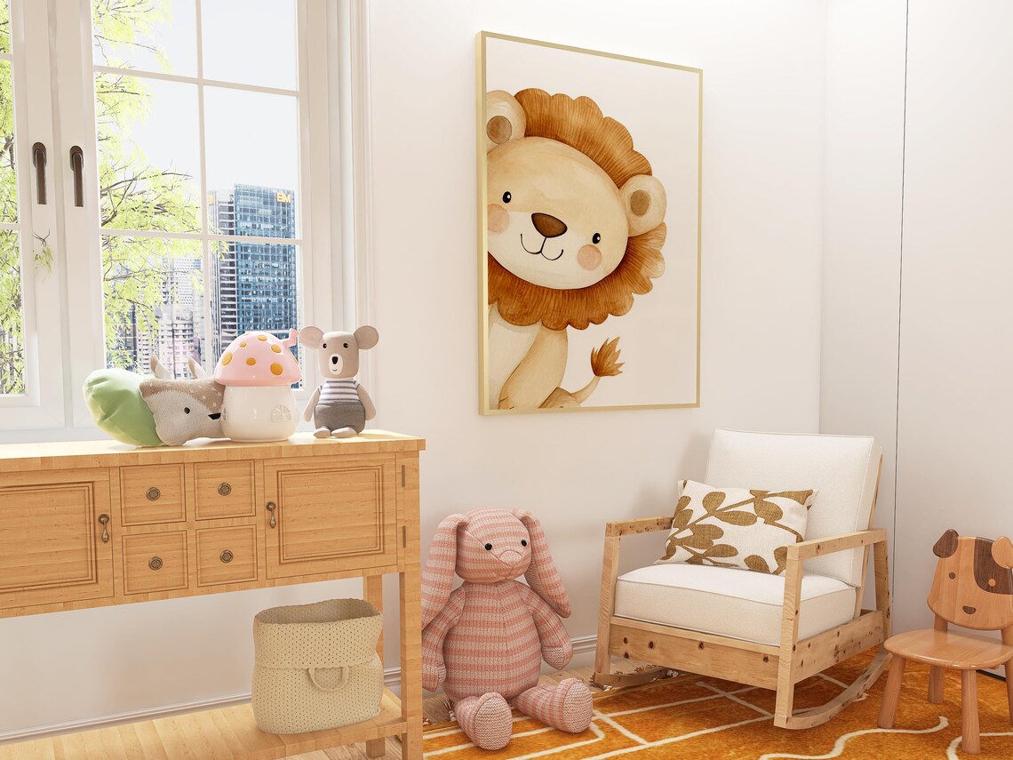 Watercolor Lion Art Print, Cute Safari Nursery Decor - Image 3
