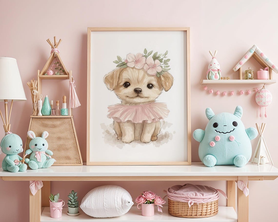 Watercolor Puppy Dog Wall Art Ballet Puppy Wall Decor Pink Tutu Puppy Art Ballerina Puppy Art Trendy Print For Kid Nursery Decor - Image 5