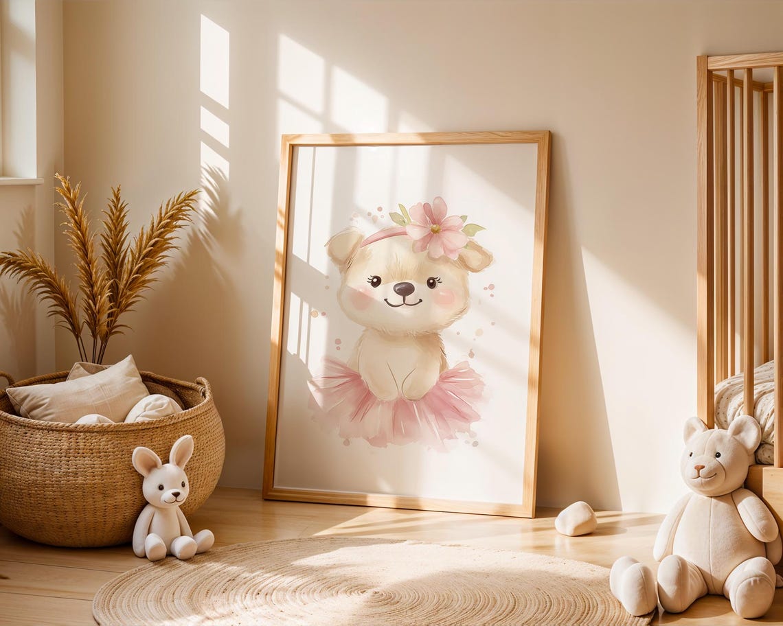 Watercolor Puppy Dog Wall Art Ballet Puppy Wall Decor Pink Tutu Puppy Art Ballerina Puppy Art Trendy Print For Kid Nursery Decor - Image 2