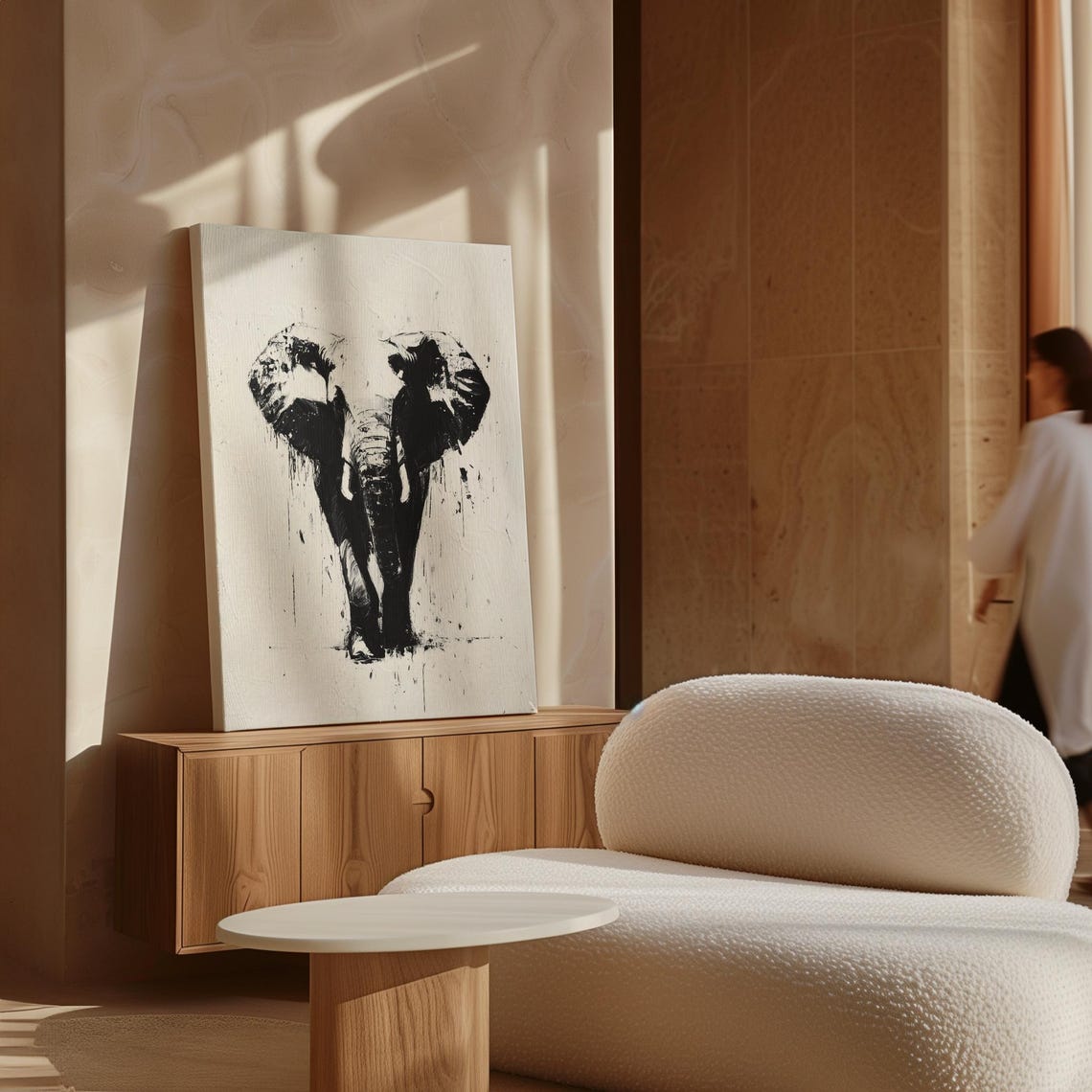 Striking Abstract Black and White Elephant Head Modern Art Poster - Image 5