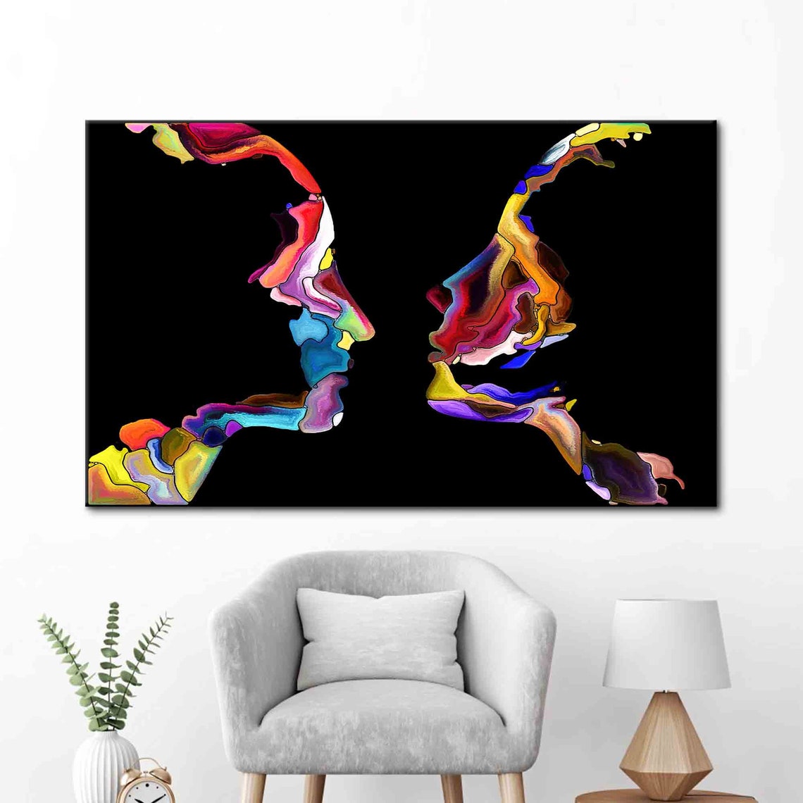 Colorful Dual Faces Abstract Expressionist Modern Art Poster