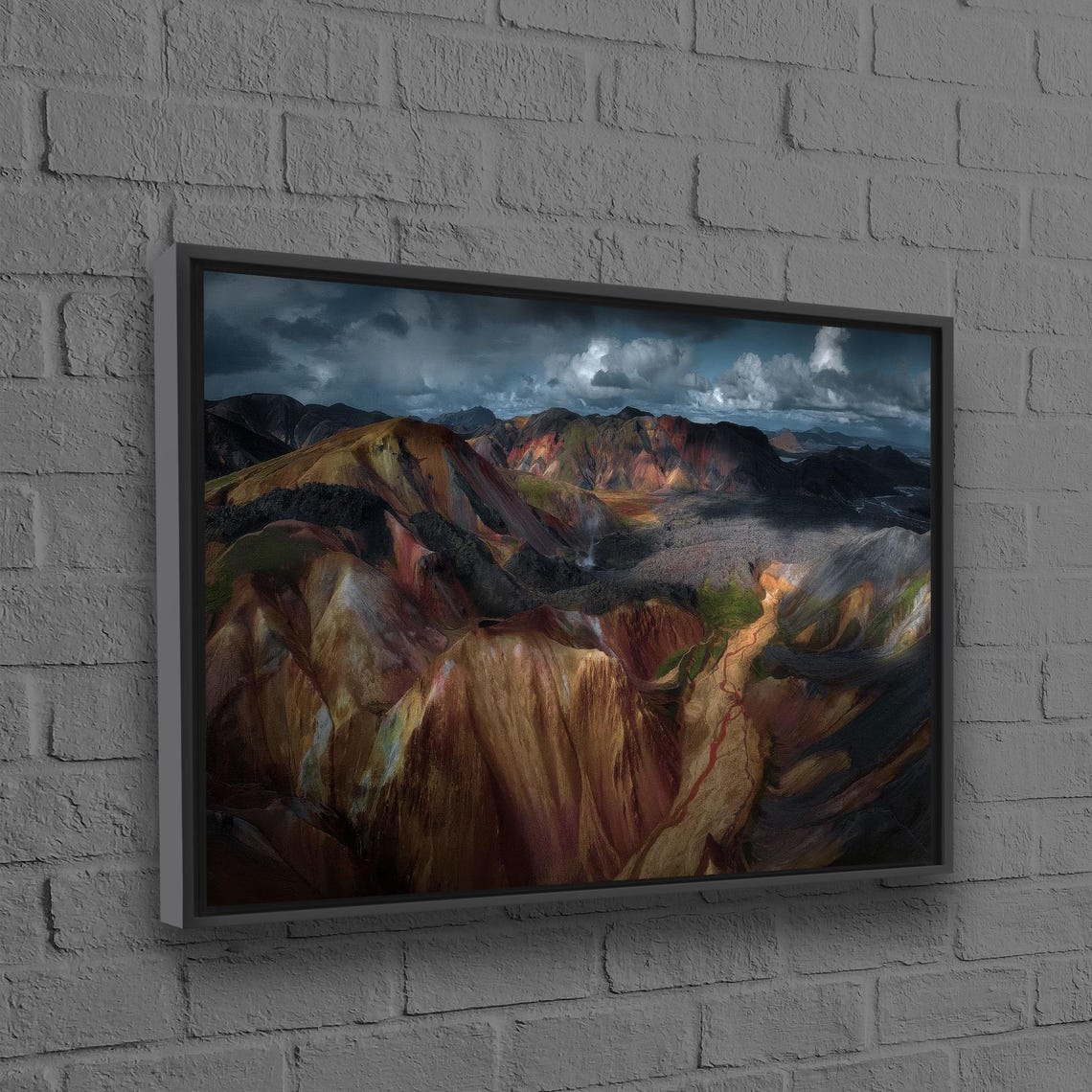 Colorful Rhyolite Mountains Dramatic Storm Clouds Landscape Poster