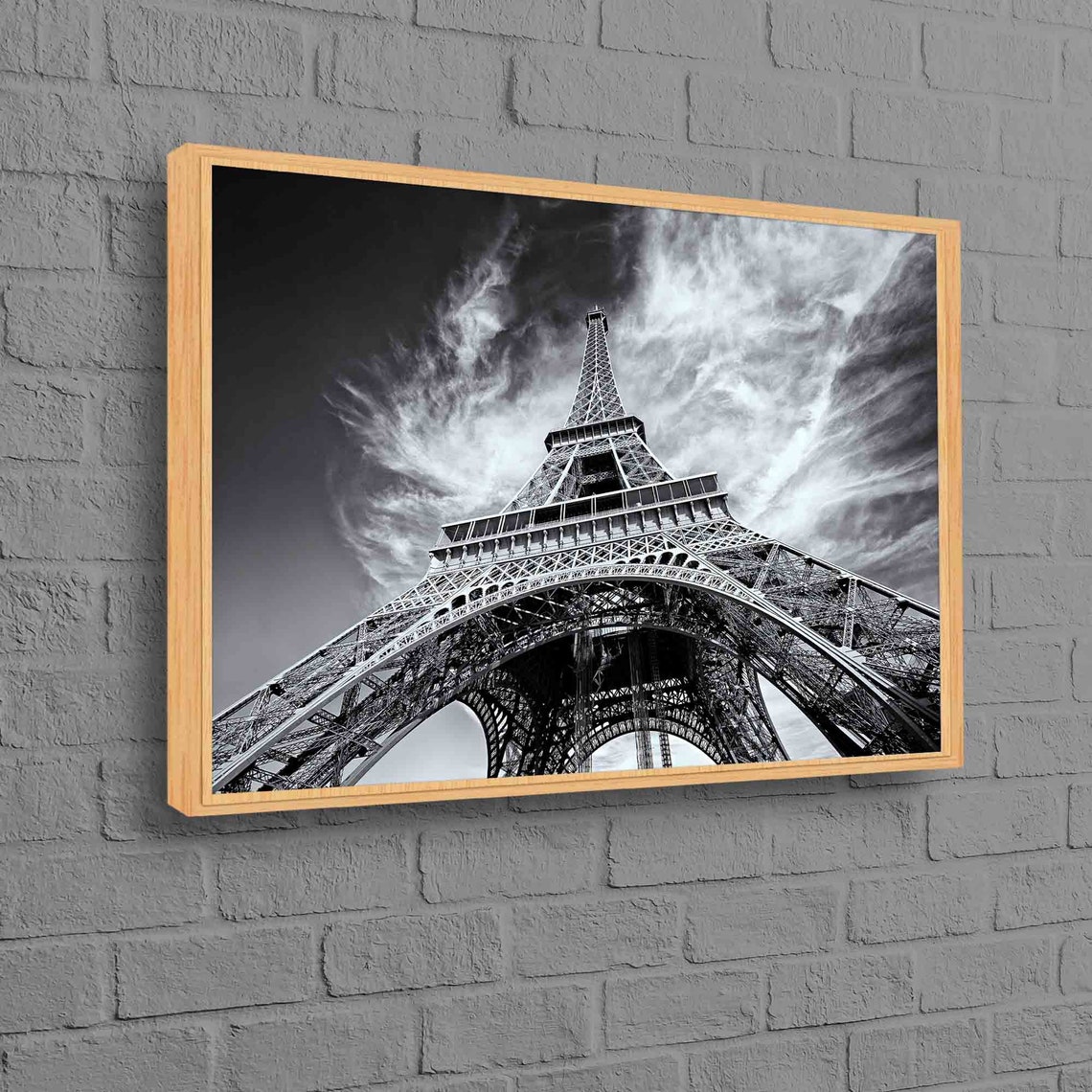 Paris Eiffel Tower Black White Dramatic Sky Photography Wall Art