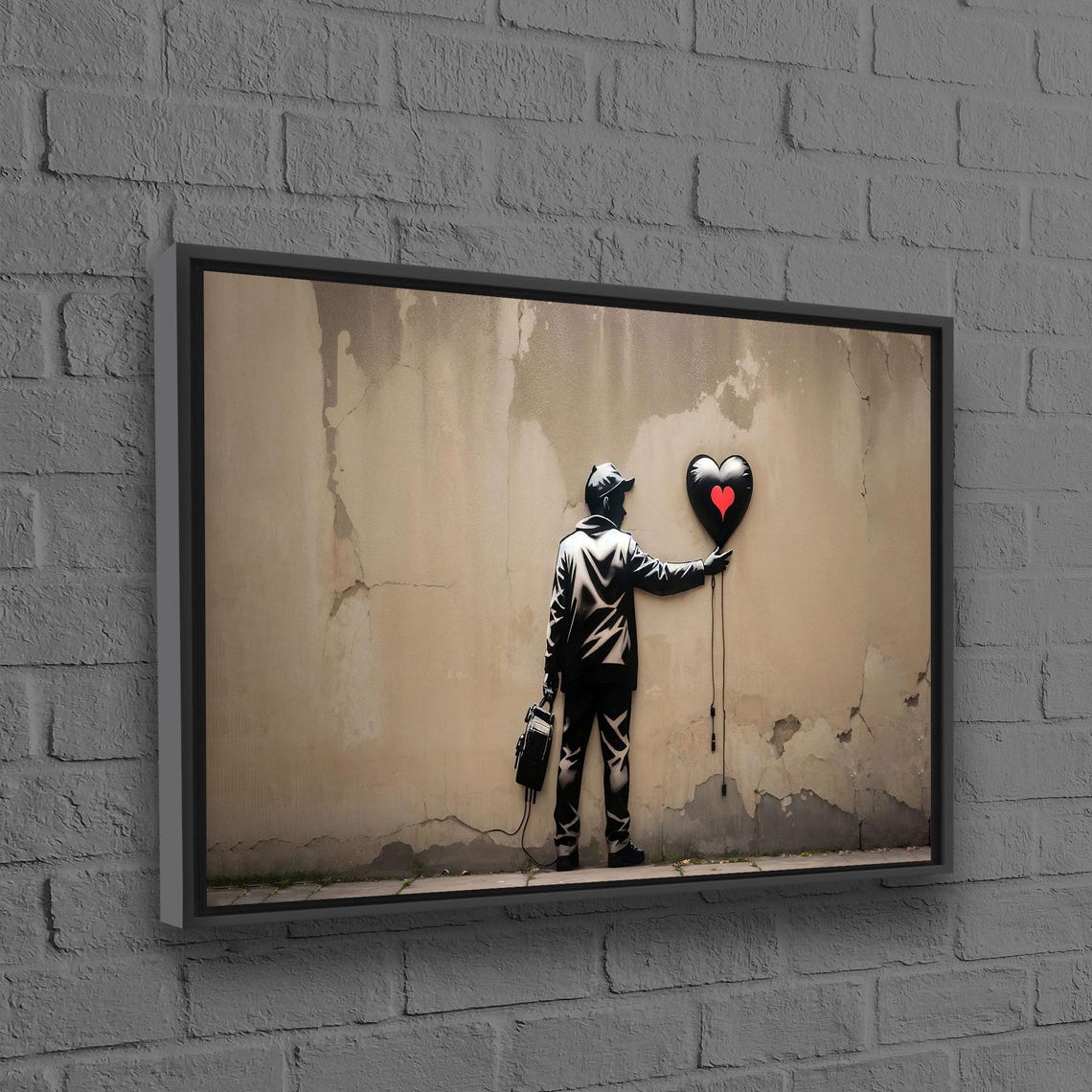 Stencil Street Art Man Holding Heart Balloon Graffiti Poster