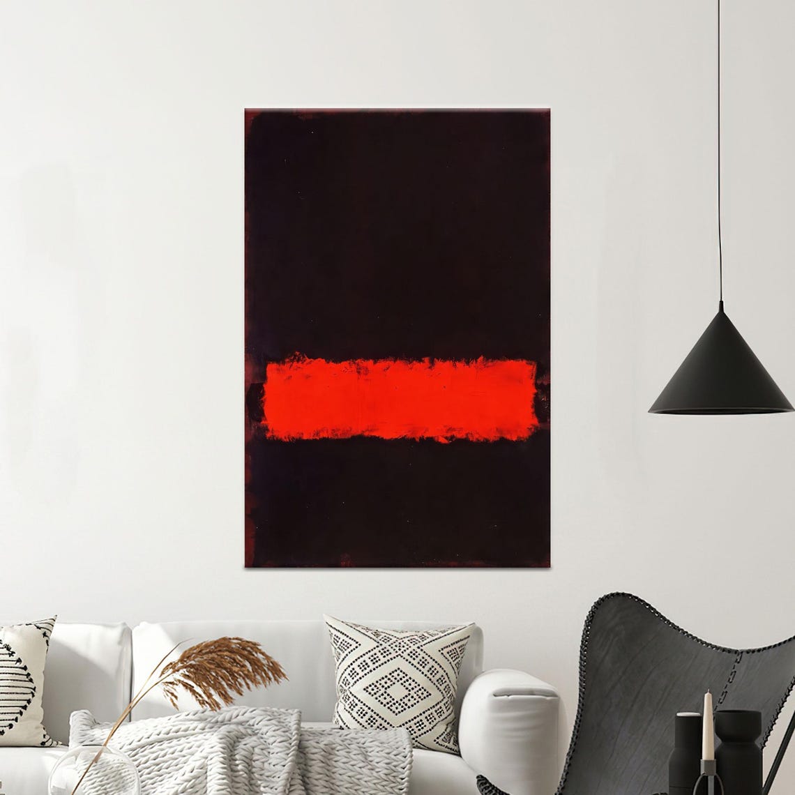 Red Band On Black Abstract Color Field Modern Painting Poster
