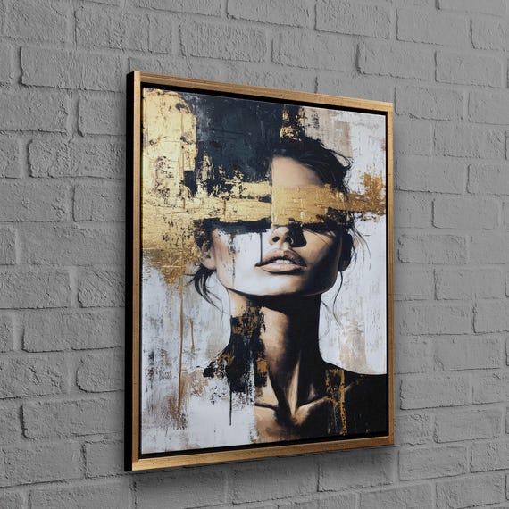 Golden Woman Portrait Art Print, Modern Decor