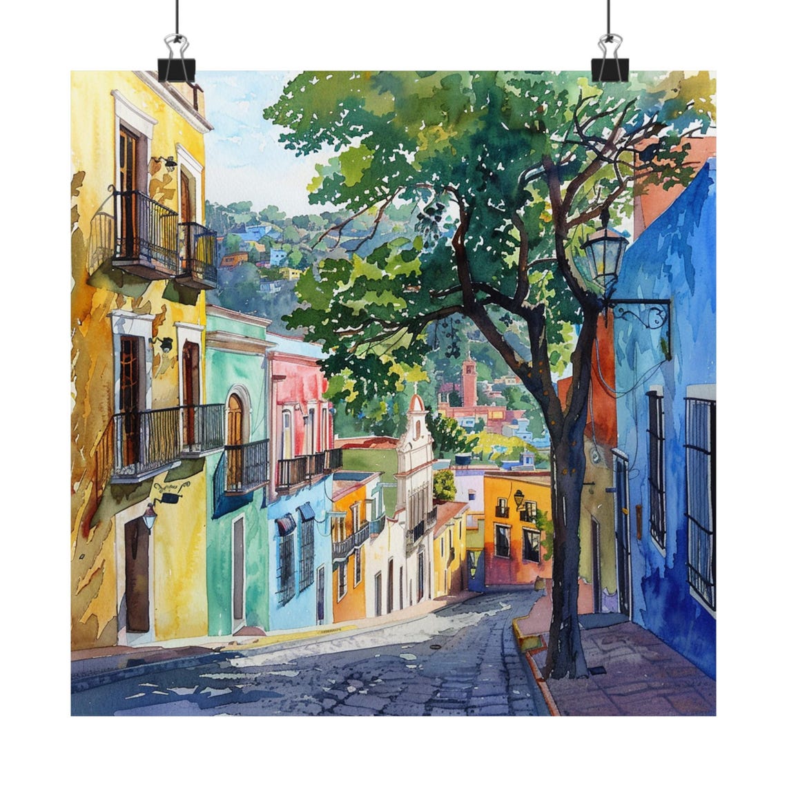 Guanajuato Mexico Watercolor Street Print With Colonial Balconies
