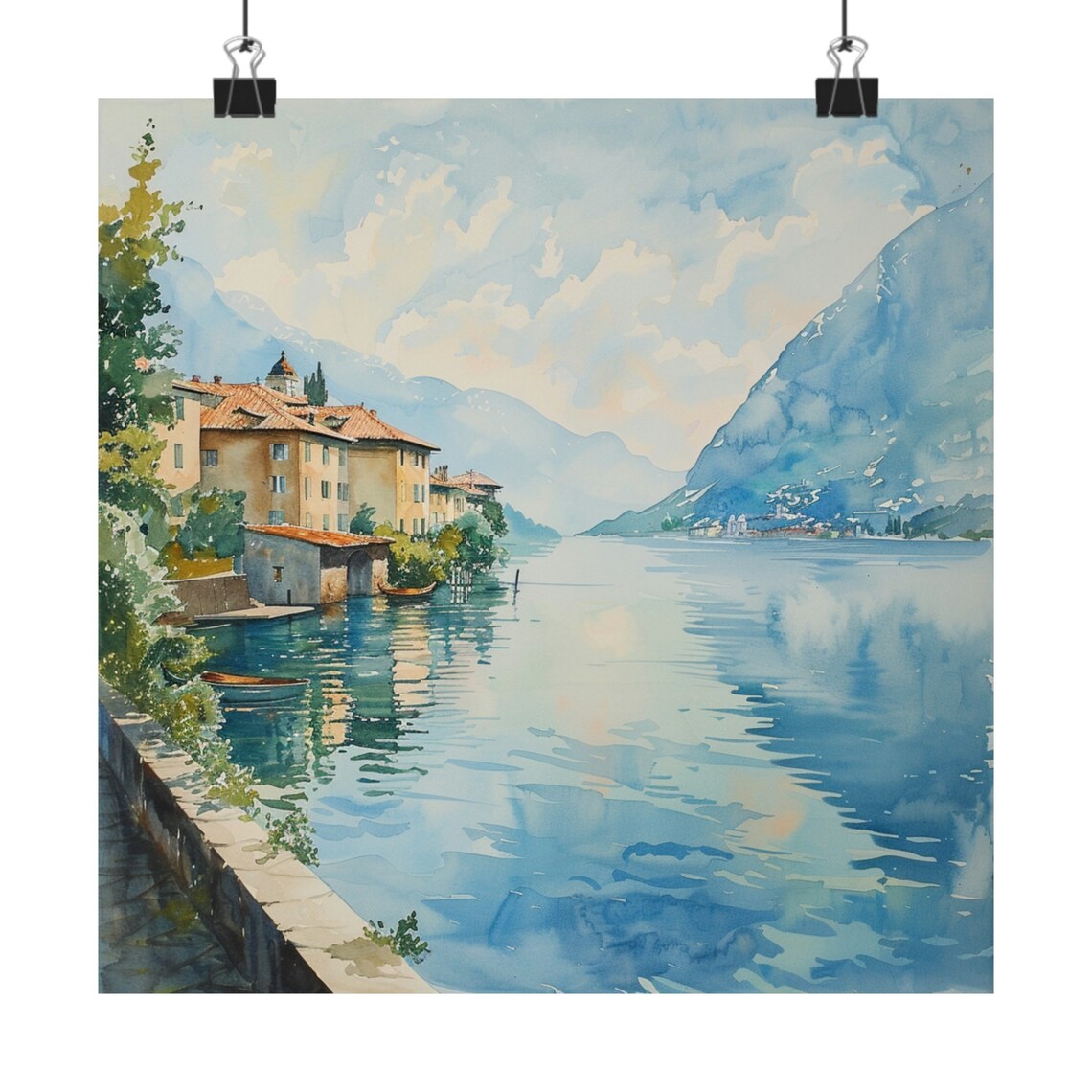 Lake Como Coastal Cityscape Travel Poster