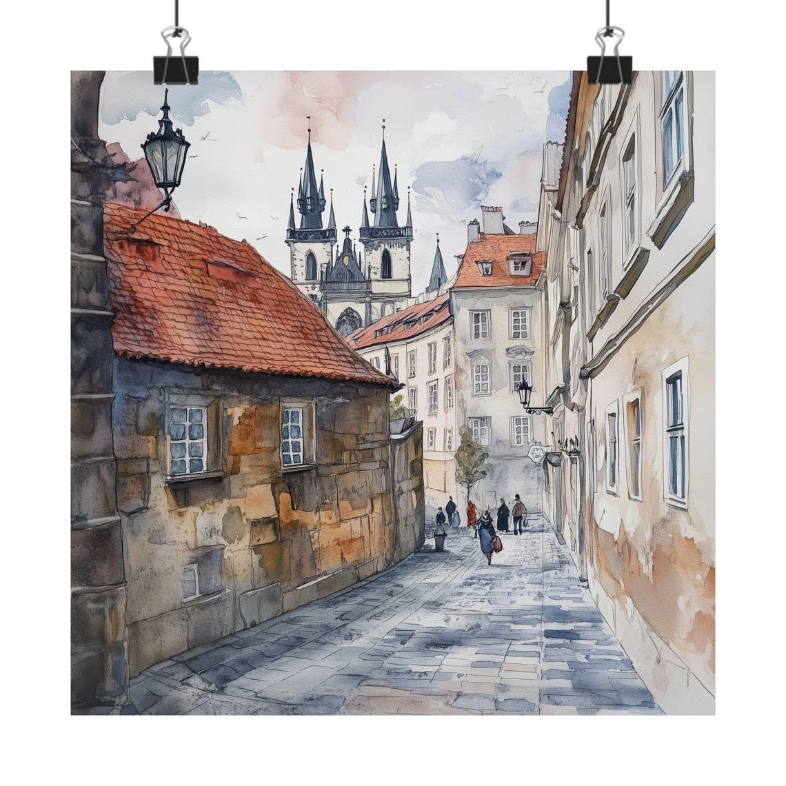 Prague Painting Czechia Art Print City Of A Hundred Spires Streetscape Watercolor Baroque Architecture Europe Travel Gift