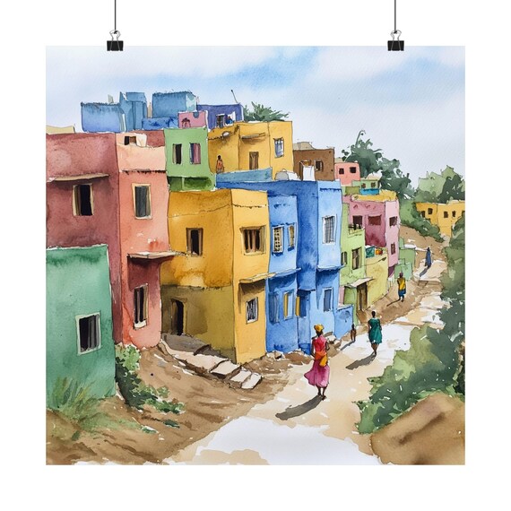 Colorful Harar Ethiopia Streetscape Watercolor Africa Travel Poster