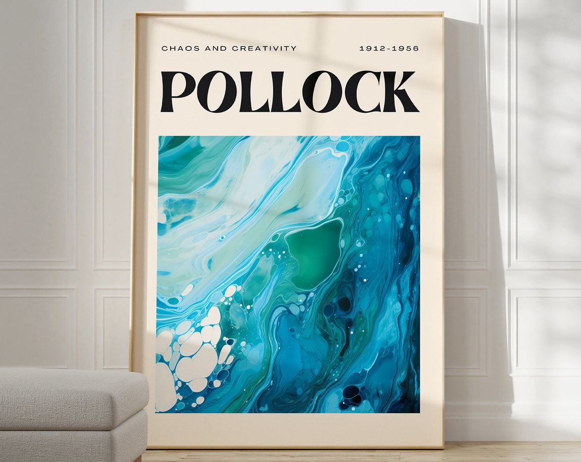 Jackson Pollock Chaos and Creativity Teal Fluid Abstract Poster